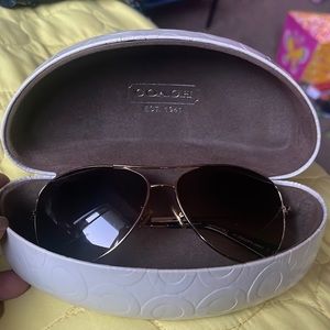 Coach Gold /brown aviator sunglasses HC 7028 L915 Jaclyn